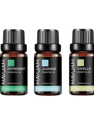 Set of 3 Essential Oils Peppermint, Jasmine, Vanilla 10ml new