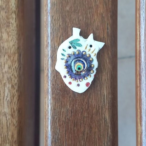 Handmade necklace human heart, ceramic, colorful, new