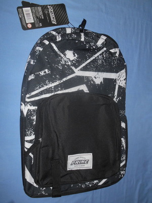 Prime school backpack new, black with white patterns