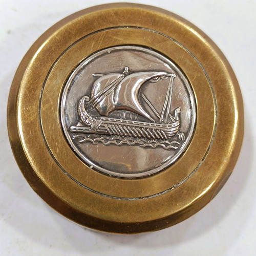 Mid-Century Brass Paperweight with Silver 925 Trireme, like new