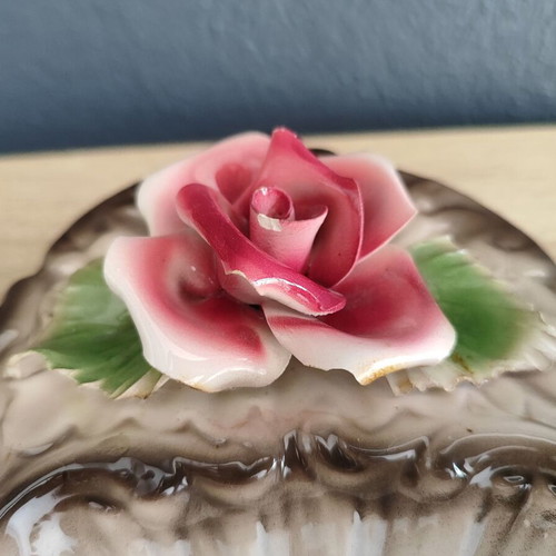 Vintage Capodimonte porcelain decorative ashtrays with roses, used