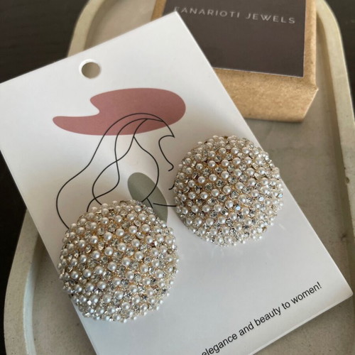Abiye Earrings new, white and gold tone