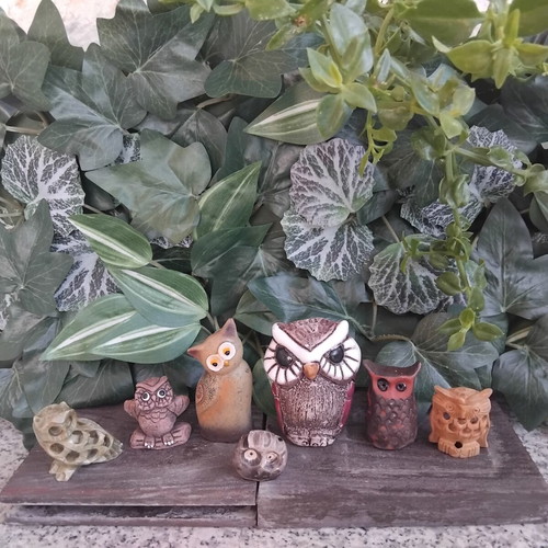 Decorative owl collection, pack of 6, like new, marble and ceramics