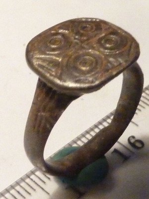 Renaissance bronze ring with decoration used