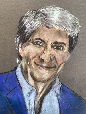 Portrait painting of a woman pastel on cardboard used