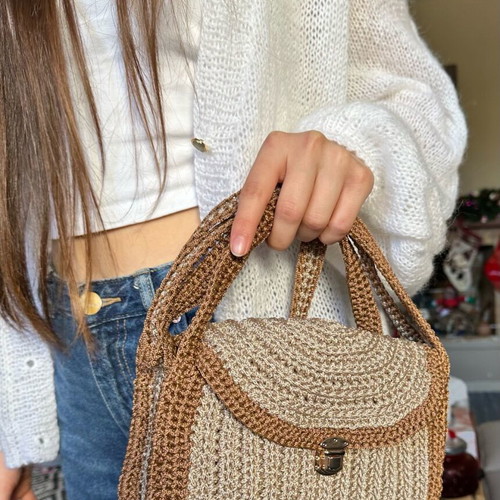Handmade hand and shoulder bag made to order, beige and gold