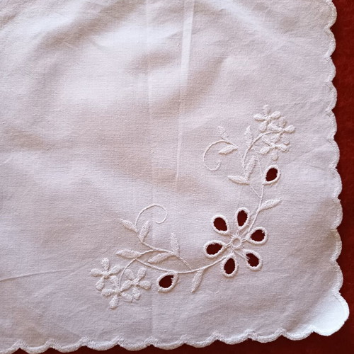 Set of 3 white embroidered cutwork linens like new