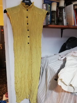 Yellow polka dot pleated dress, size S