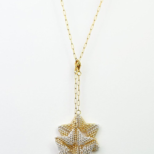 Necklace with two star pendants in white and gold custom made