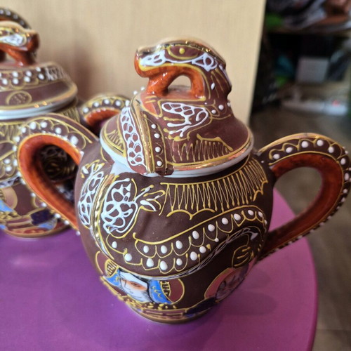 Satsuma Geisha Dragonware Moriage 13-Piece Vintage Tea Set new
