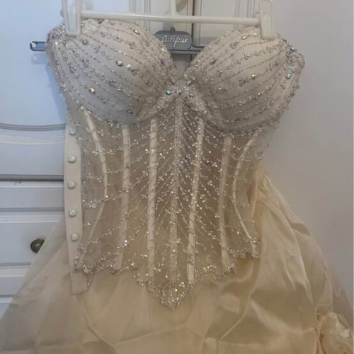 Demetrios wedding dress like new, size S–M, beige and gold