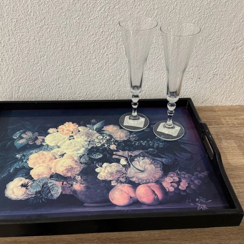 Vintage tray used with floral still life in baroque style