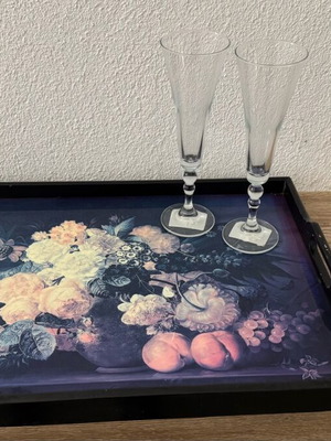 Vintage tray used with floral still life in baroque style