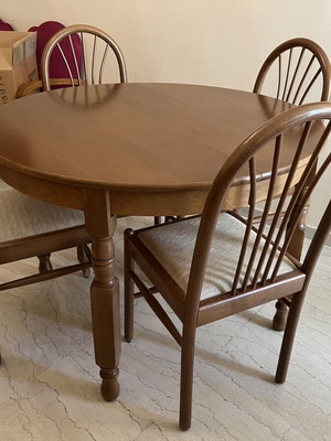Wooden dining set beech round table 110cm with extension and 6 chairs like new