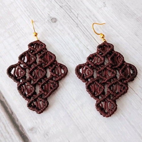 Handmade brown macrame earrings made to order