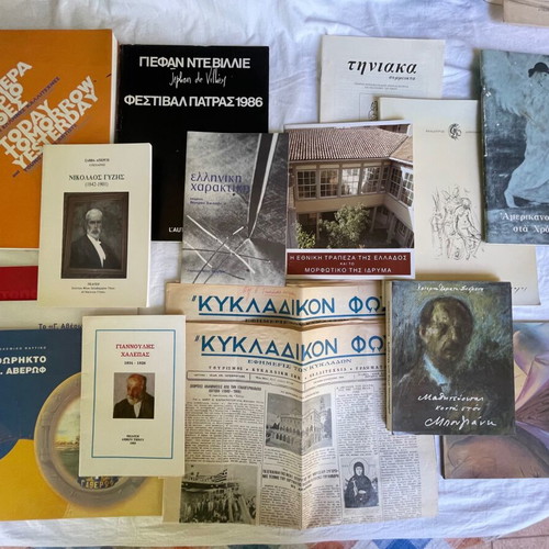 Set of books, magazines, newspapers and leaflets used, fine arts and culture