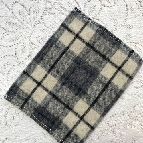 Checked Gray Felt Handmade Toiletry Bag New with Zipper