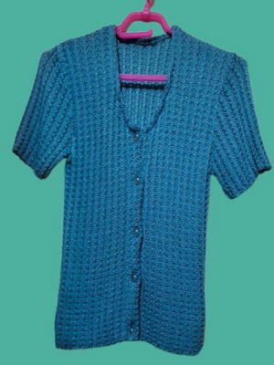 Cotton short-sleeve cardigan turquoise green like new, spring summer
