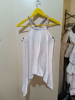 Paranoia Boho halter top, λευκό βαμβακερό με πολύχρωμες πλεκτές τιράντες