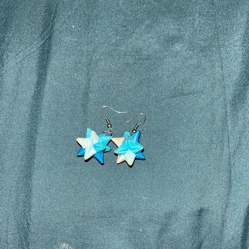 Handmade earrings used, white and blue