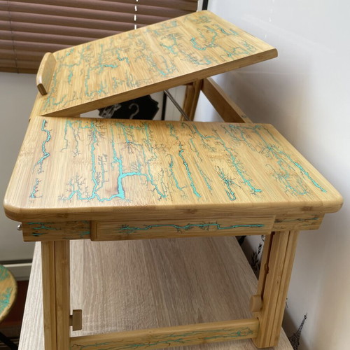 Handmade Bamboo Laptop Table with Lichtenberg Art and Magnetic Upgrade new