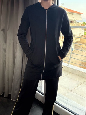 Marasil black long hoodie with hood and rhinestones like new