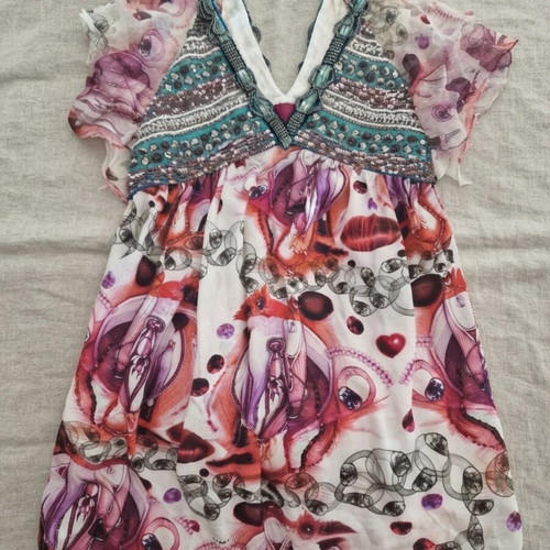 Custo Barcelona Luxury silk tunic dress with sequins and beads, size 1, new