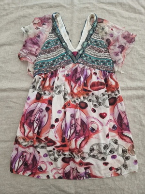 Custo Barcelona Luxury silk tunic dress with sequins and beads, size 1, new