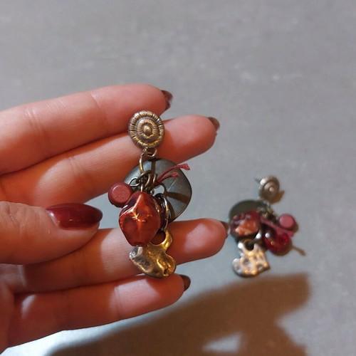 Earrings with hearts made of 925 silver like new, red and silver