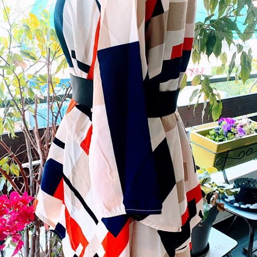 Marella Long Shirt White Blue Red with Belt like new