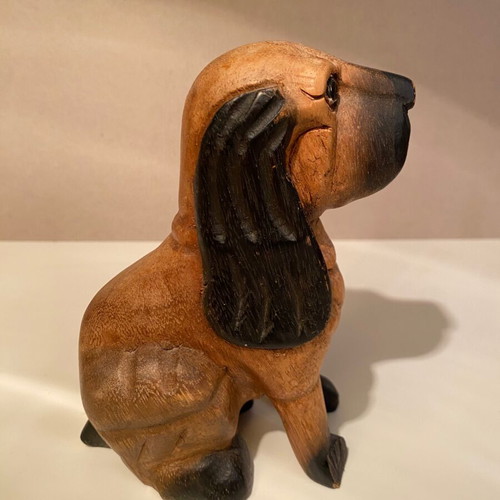 Wooden decorative dog used, cocker spaniel with long ears