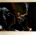  Πίνακας ζωγραφικής, λάδι σε μουσαμά, με θέμα. " Η γυναίκα που καπνίζει" Διαστάσεις: 40x30 εκατοστά.