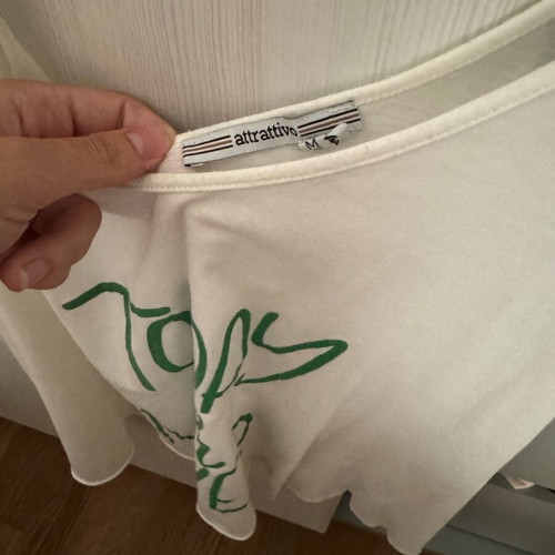 Attrattivo blouse with V neck one size new, white and green