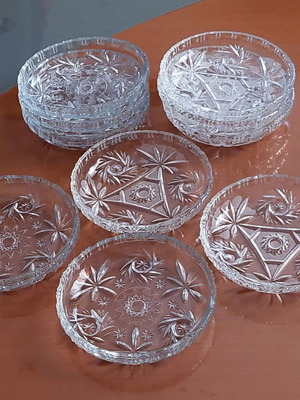 Vintage Star of David pressed glass dessert plates set of 10, Walther Glas Anchor Hocking
