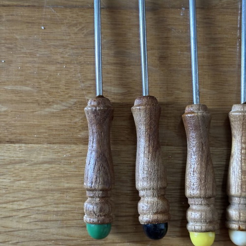 Handmade wooden fondue forks in 6 colors, new