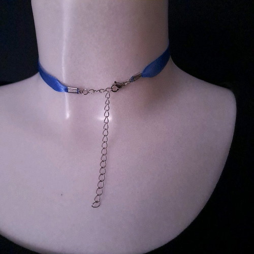 Choker ribbon blue moon handmade, satin with stainless steel clasp