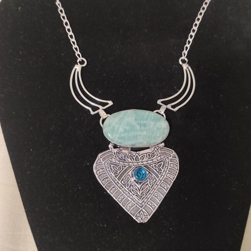 Ethnic Necklace with Amazonite and Topaz, New, Silver and Turquoise
