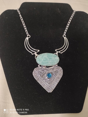 Ethnic Necklace with Amazonite and Topaz, New, Silver and Turquoise