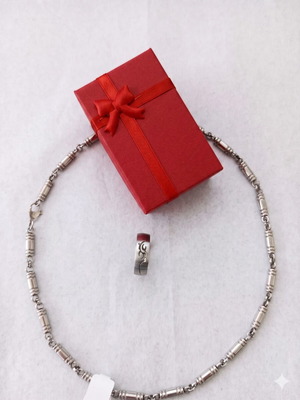 Men's Necklace with Tribal Ring gift, new silver metal