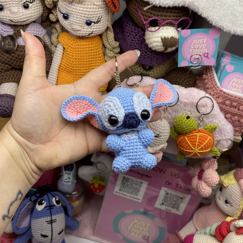 Stitch Handmade Crochet Keychain Blue