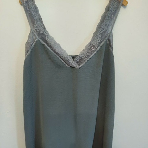 Women's khaki top blouse with lace straps and ruched back