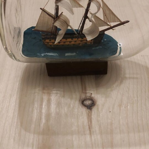 Decorative bottle with ship used, glass 15x9 cm