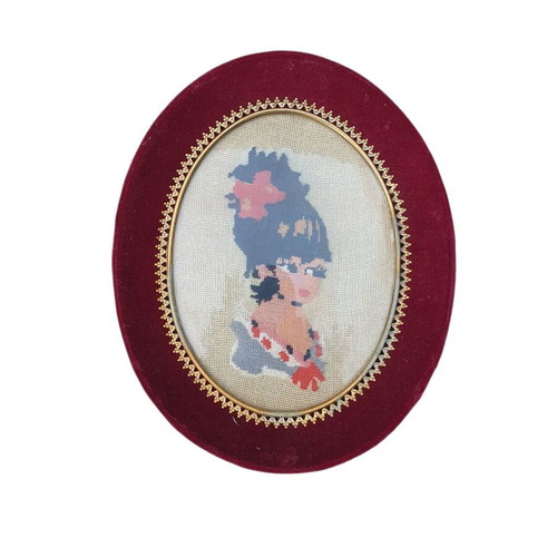 Vintage oval embroidered frame used with glass