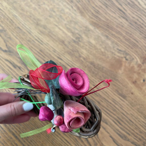 Handmade decorative wreath with ceramic flowers, like new