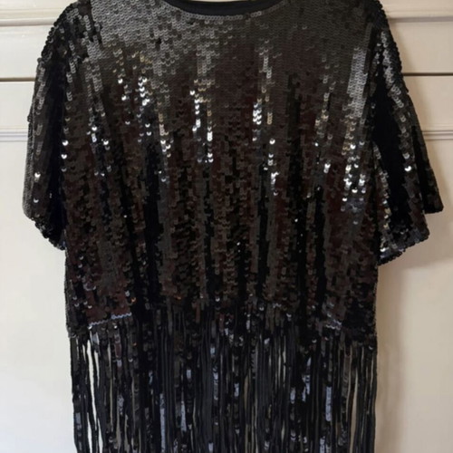 Zara Knit Black Blouse With Sequins And Fringes Like New