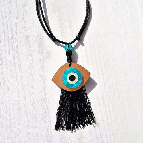 Car charm with eye pink gold and tassel adjustable size