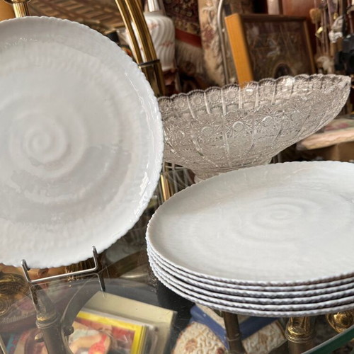 Dinner plates set of 6, opaline blue swirl design, 25.5cm