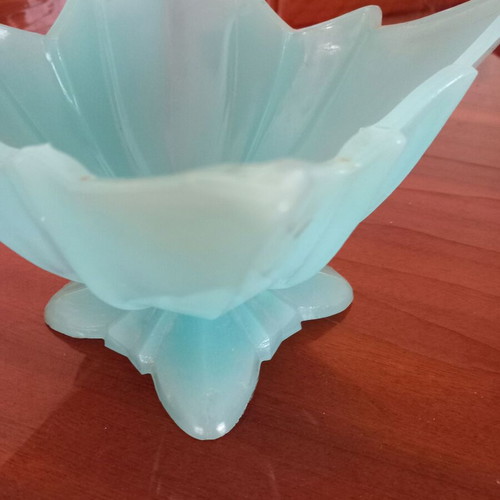 Vintage crystal fondant dish used, blue, 1970s