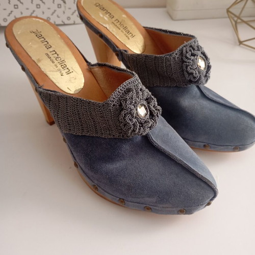 Blue leather mules, size 40