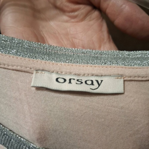Orsay satin women's blouse with 3/4 sleeves and silver trim like new
